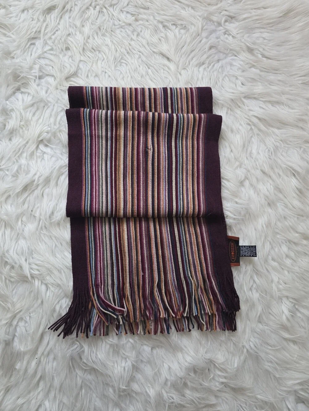 Missoni Plum Multi-Stripe Wool Blend Scarf